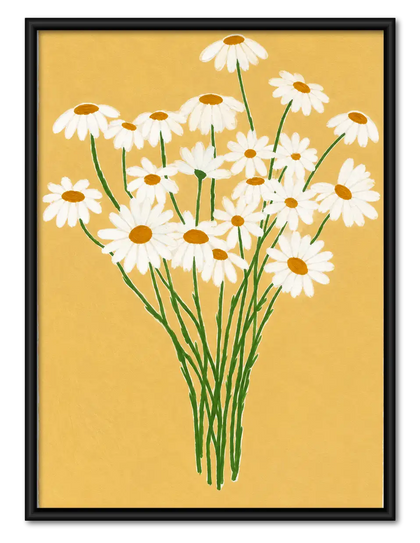 White Daisy Bouquet on Yellow Wall Art