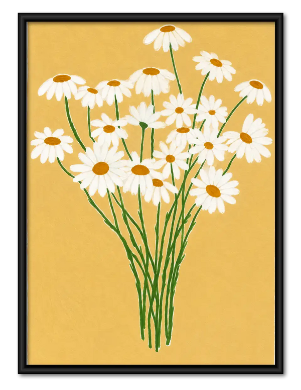 White Daisy Bouquet on Yellow Wall Art