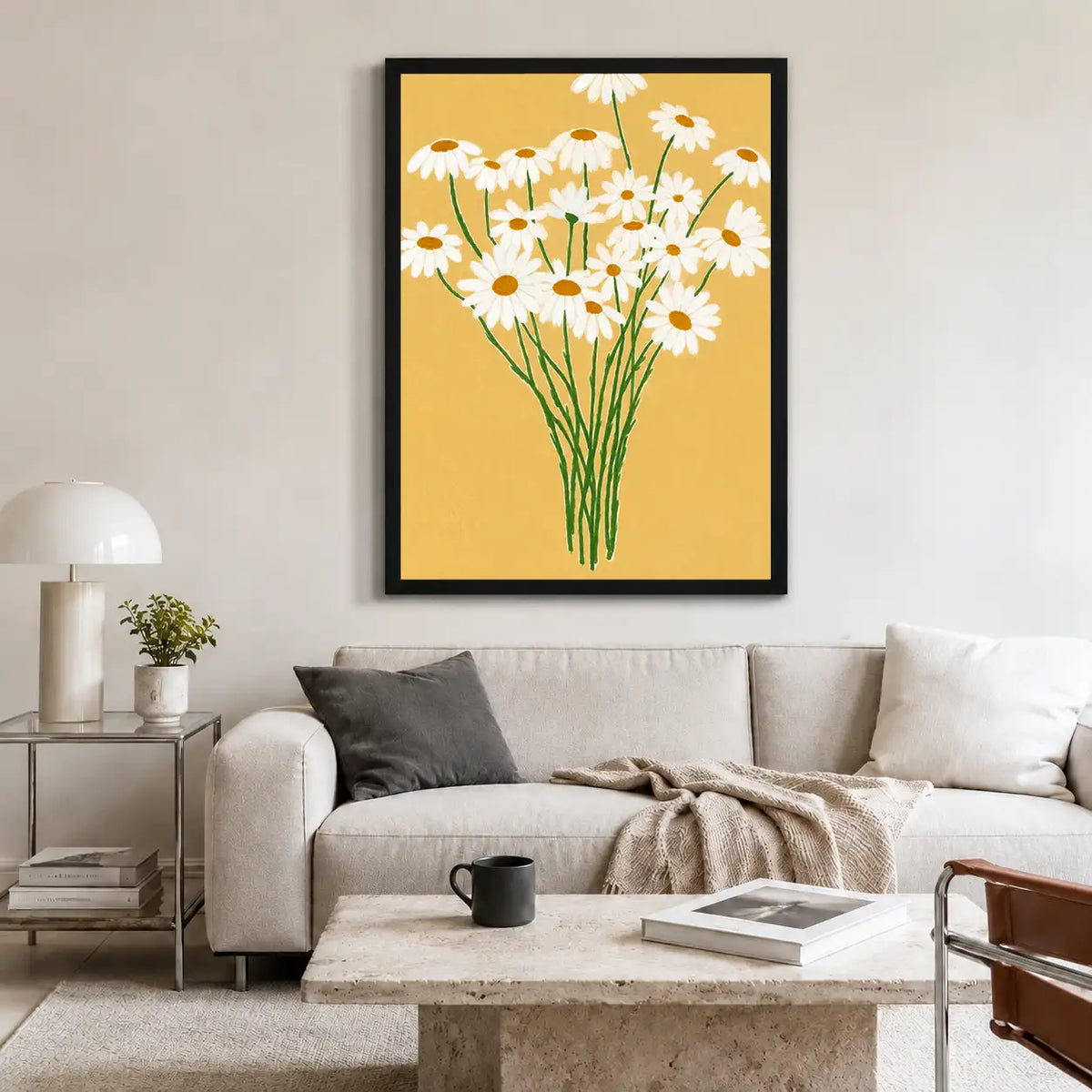 White Daisy Bouquet on Yellow Wall Art 2