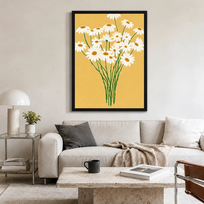 White Daisy Bouquet on Yellow Wall Art 2