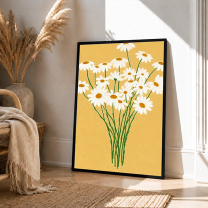 White Daisy Bouquet on Yellow Wall Art 4