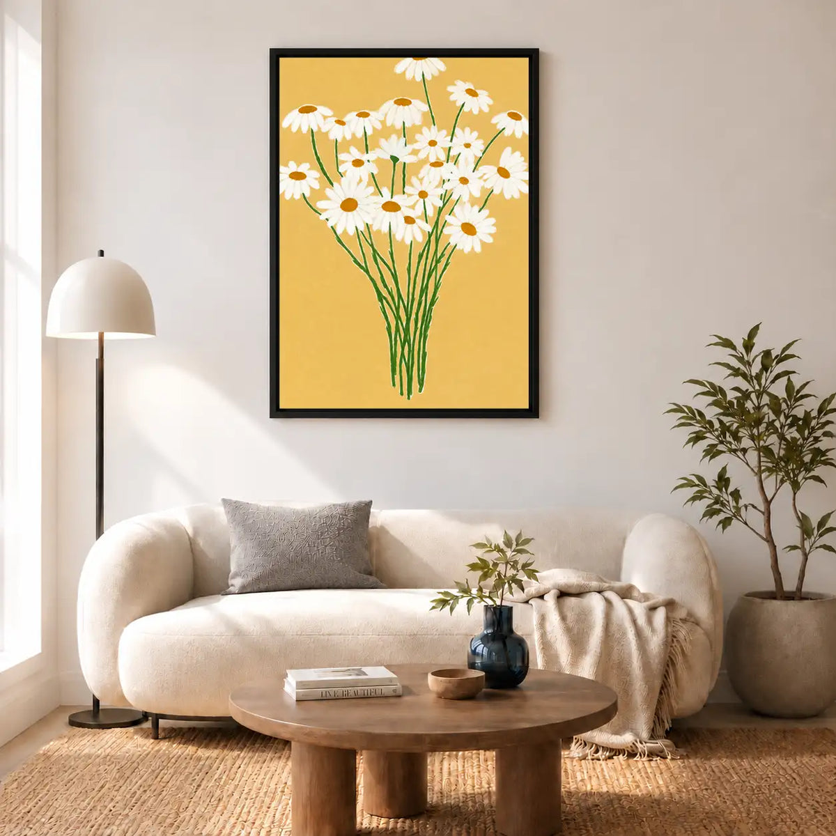 White Daisy Bouquet on Yellow Wall Art 5