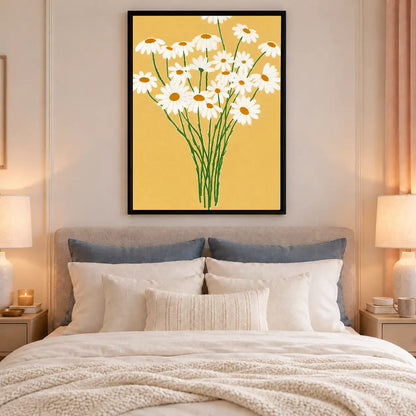 White Daisy Bouquet on Yellow Wall Art 6