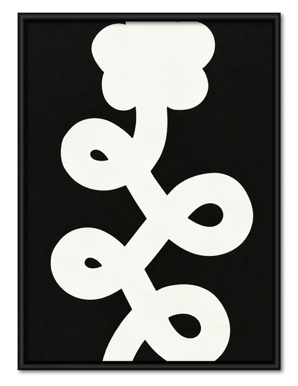 White Floral Symbol on Black Wall Art