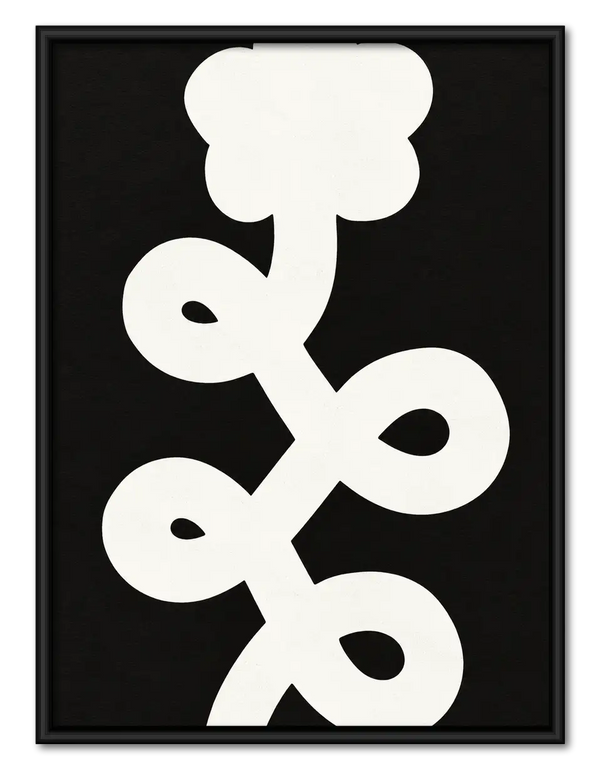 White Floral Symbol on Black Wall Art