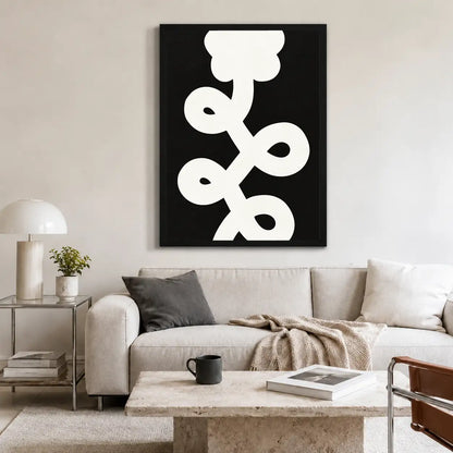 White Floral Symbol on Black Wall Art 2
