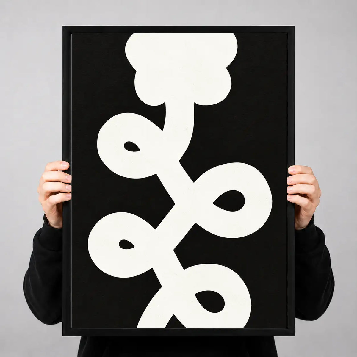 White Floral Symbol on Black Wall Art 3