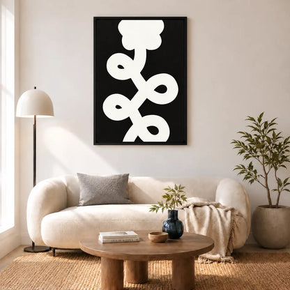 White Floral Symbol on Black Wall Art 5