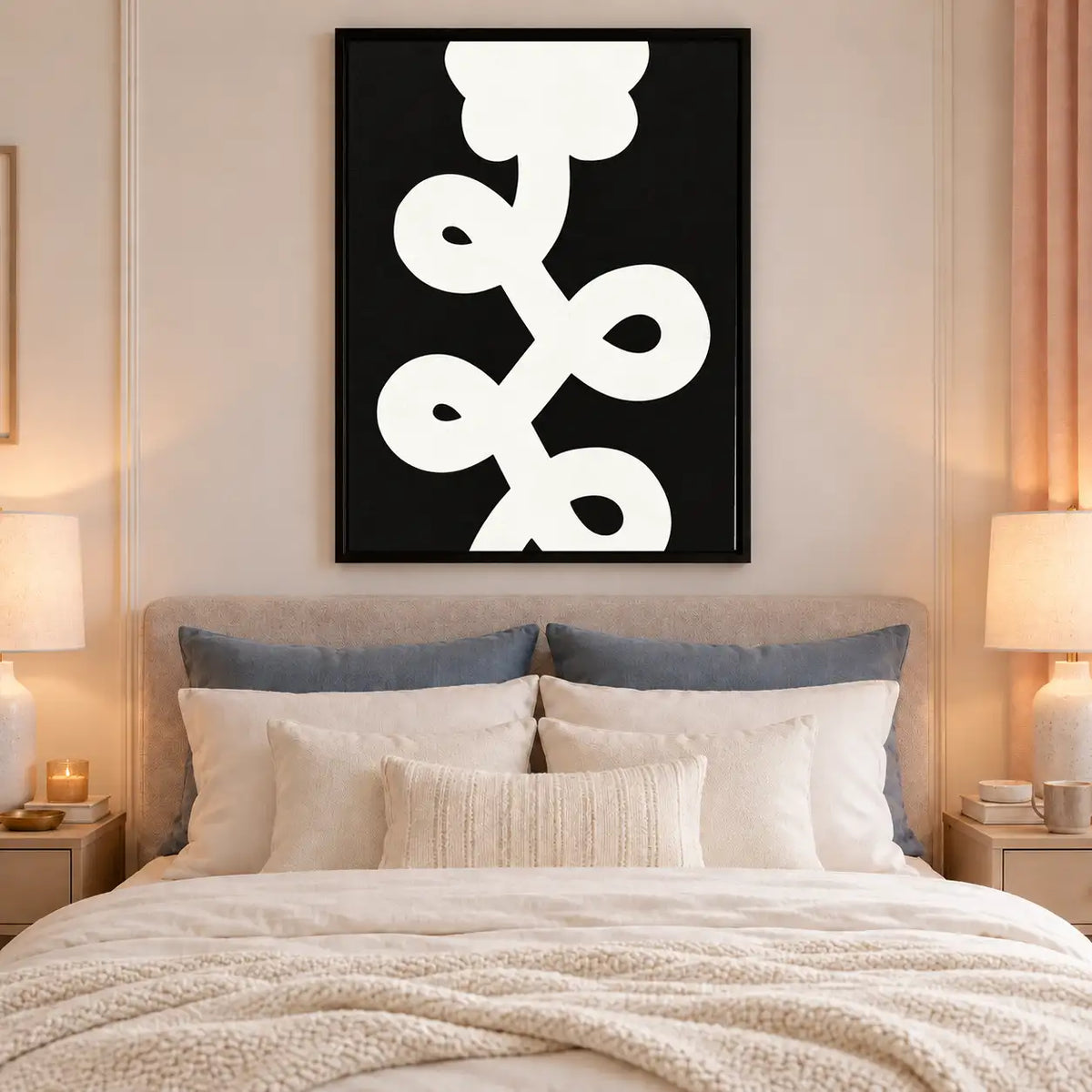 White Floral Symbol on Black Wall Art 6