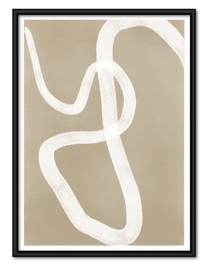 White Loop on Taupe Abstract Wall Art