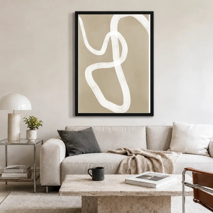 White Loop on Taupe Abstract Wall Art 2