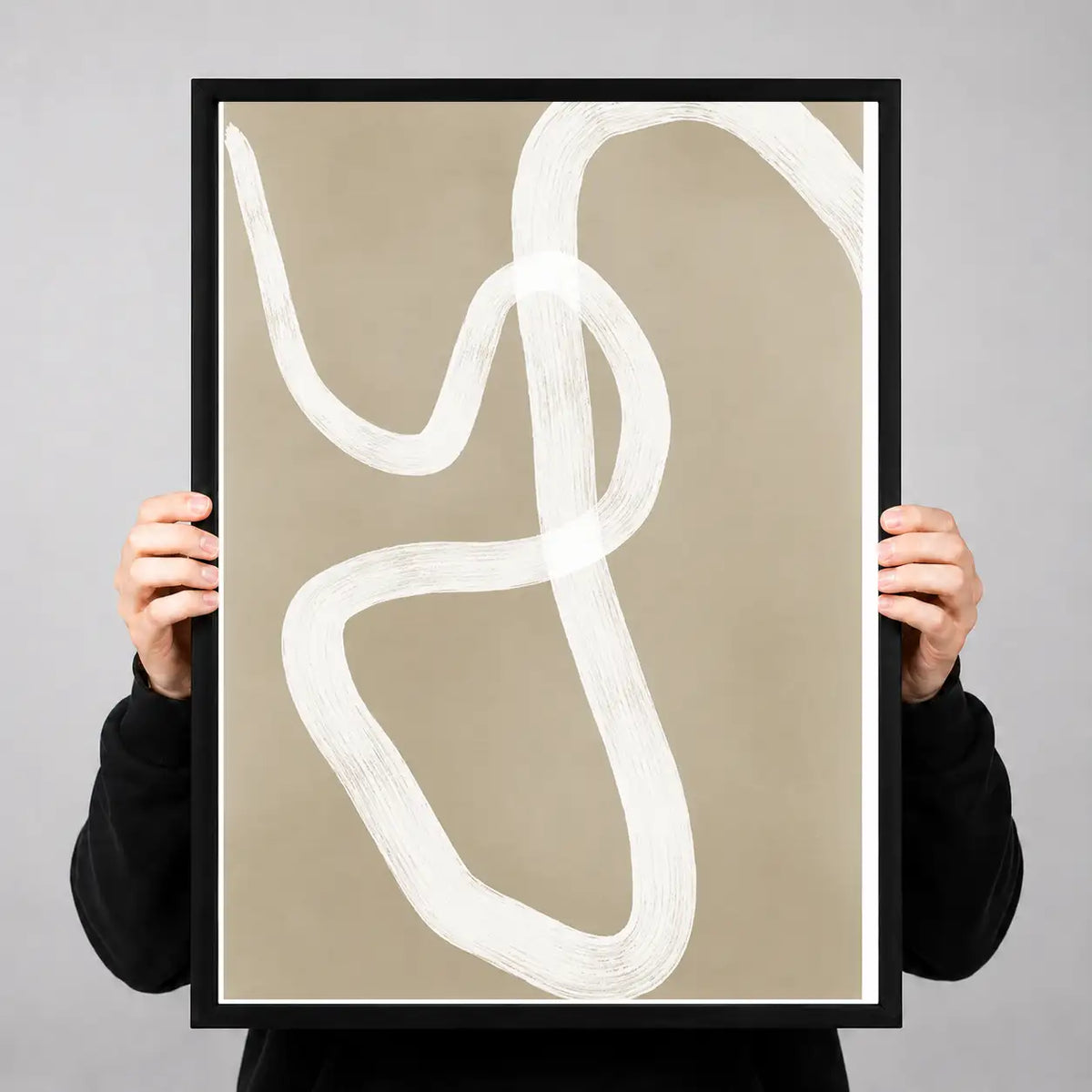 White Loop on Taupe Abstract Wall Art 3