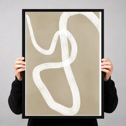 White Loop on Taupe Abstract Wall Art 3
