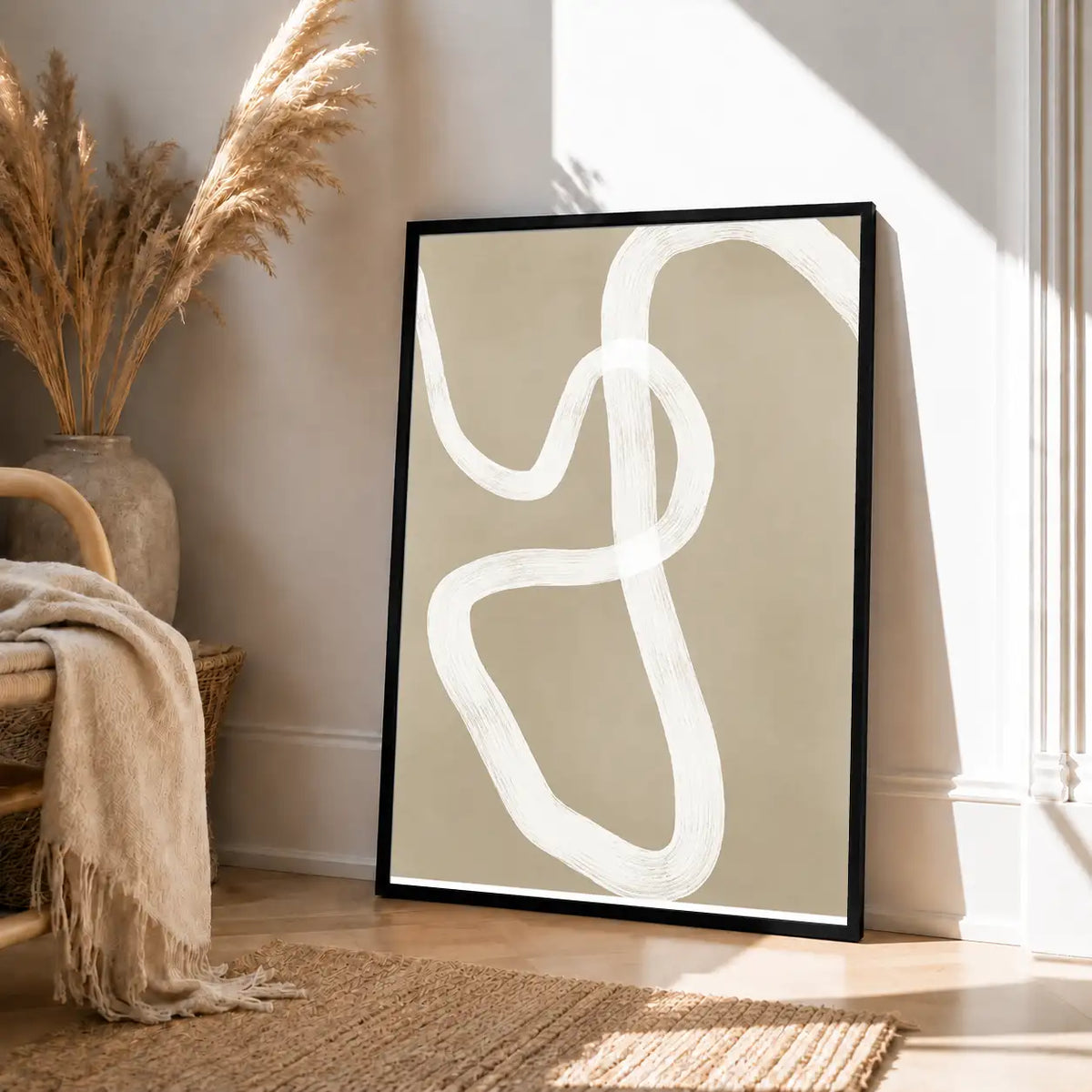 White Loop on Taupe Abstract Wall Art 4