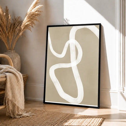 White Loop on Taupe Abstract Wall Art 4