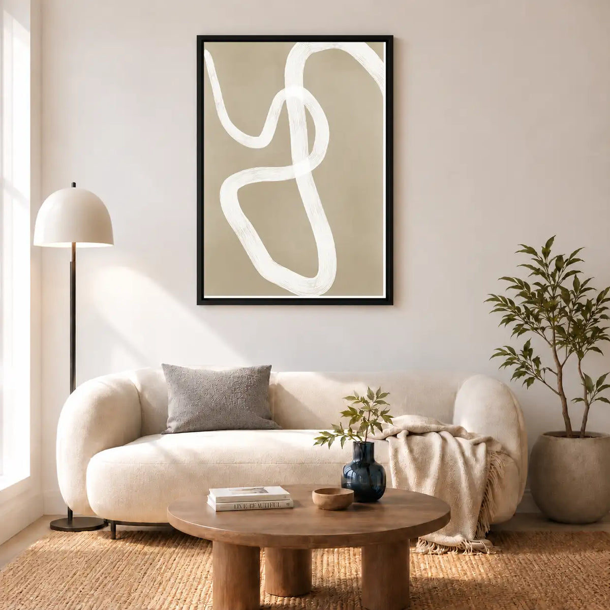 White Loop on Taupe Abstract Wall Art 5