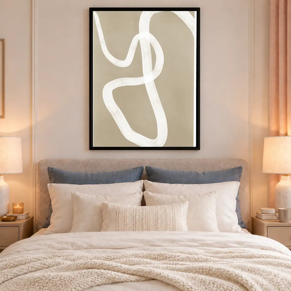 White Loop on Taupe Abstract Wall Art 6