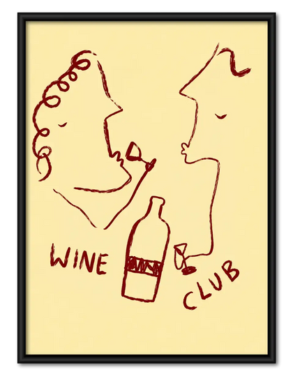 Wine Club Couple Line Art Wall Decor
