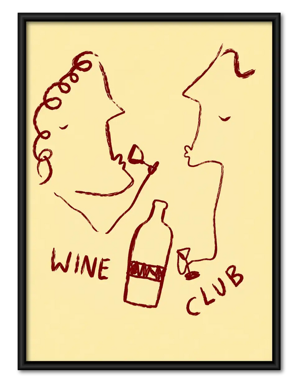 Wine Club Couple Line Art Wall Decor