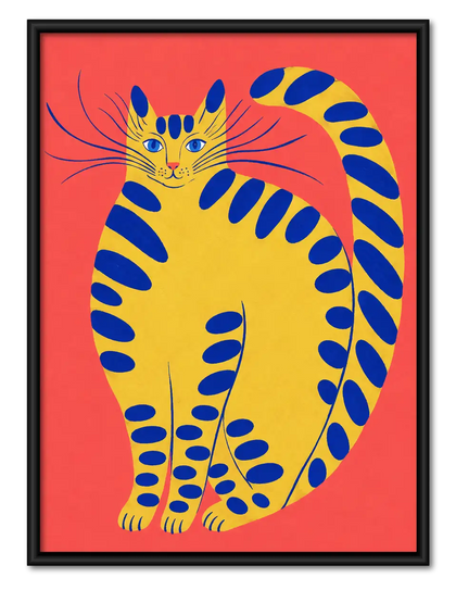 Yellow and Blue Striped Cat Wall Art