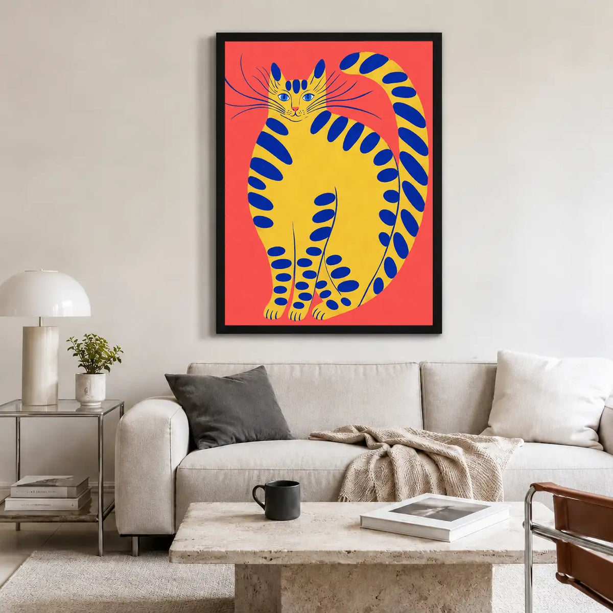 Yellow and Blue Striped Cat Wall Art 2