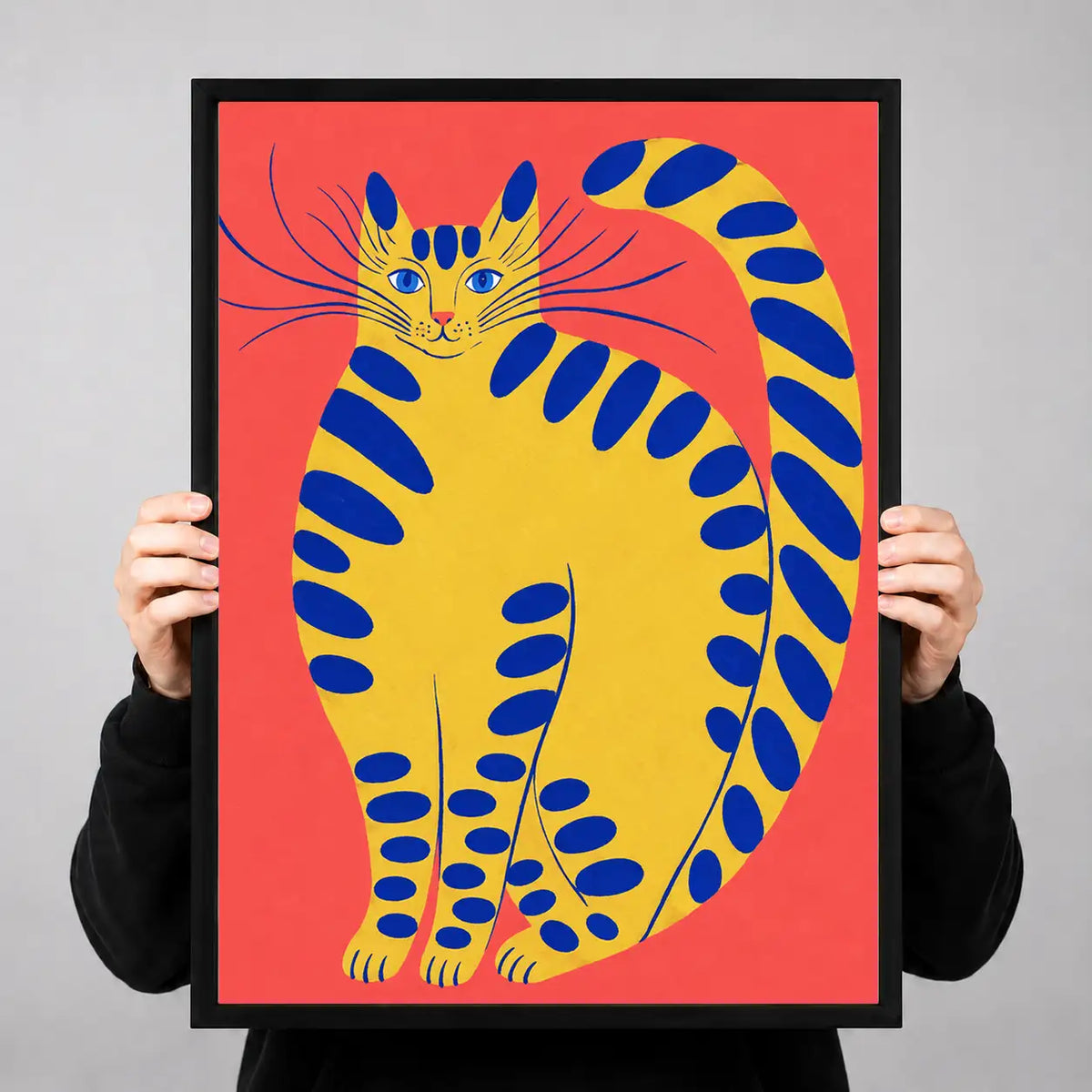 Yellow and Blue Striped Cat Wall Art 3