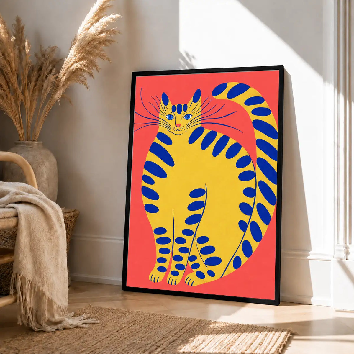 Yellow and Blue Striped Cat Wall Art 4