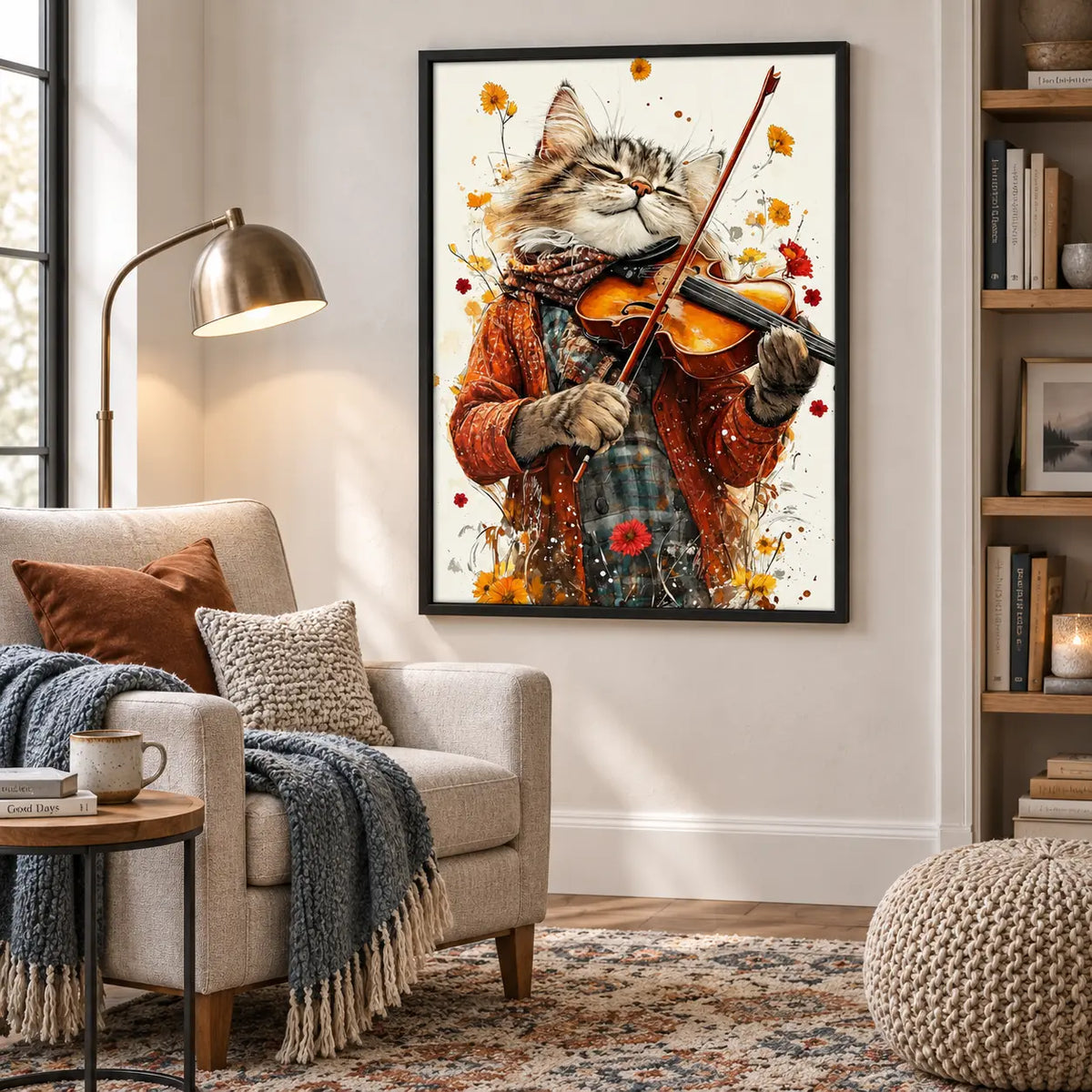 Cat Violinist Floral Music Wall Art 5