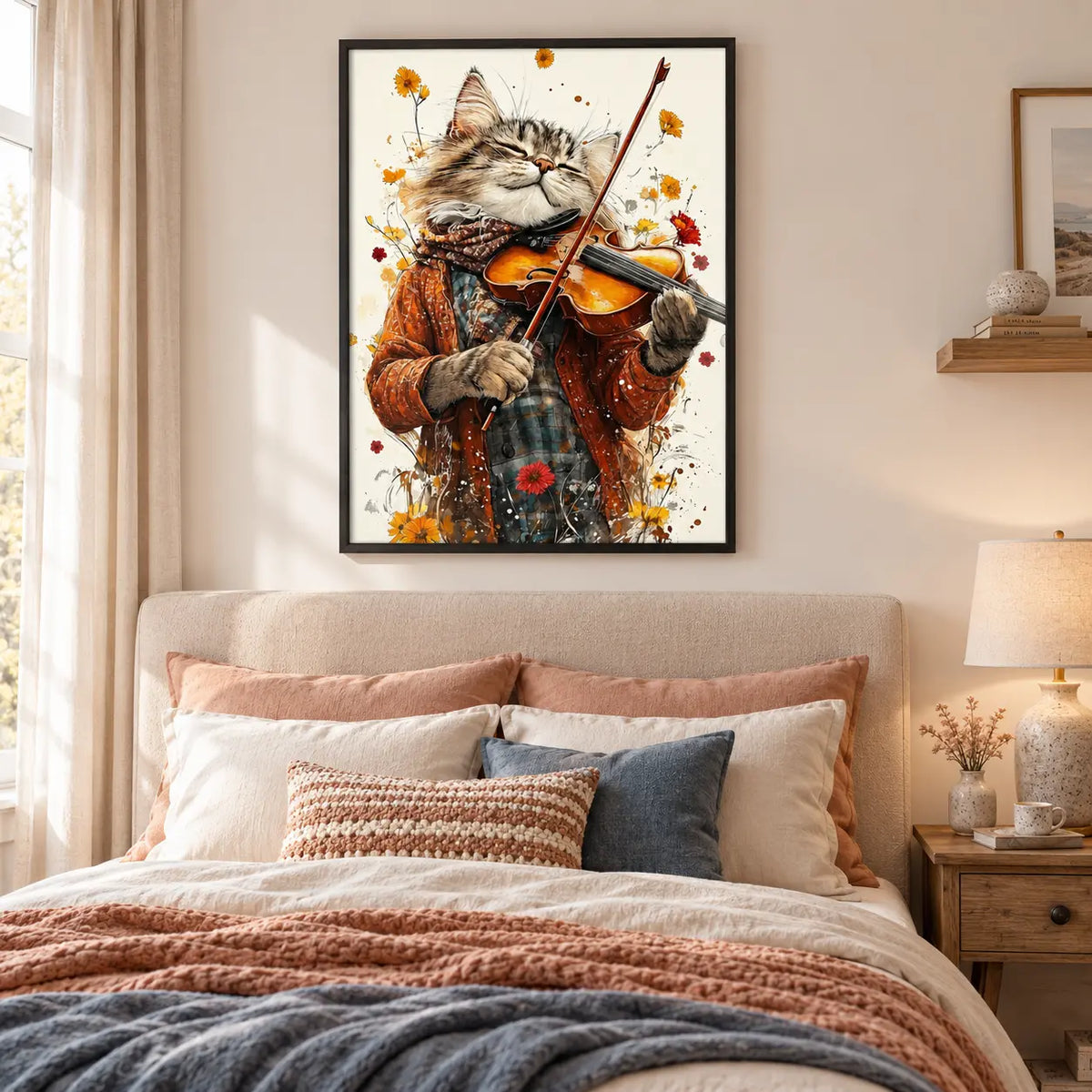 Cat Violinist Floral Music Wall Art 6