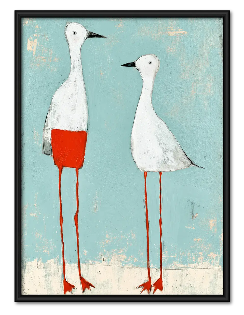 Minimal White Birds Coastal Painting Wall Art 1