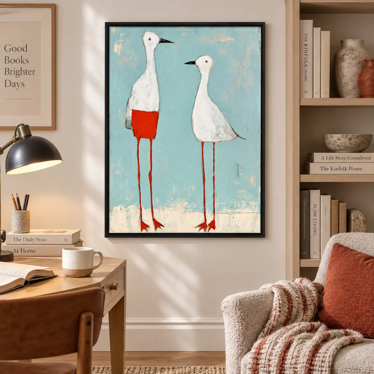 Minimal White Birds Coastal Painting Wall Art 2