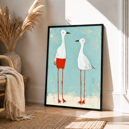 Minimal White Birds Coastal Painting Wall Art 4