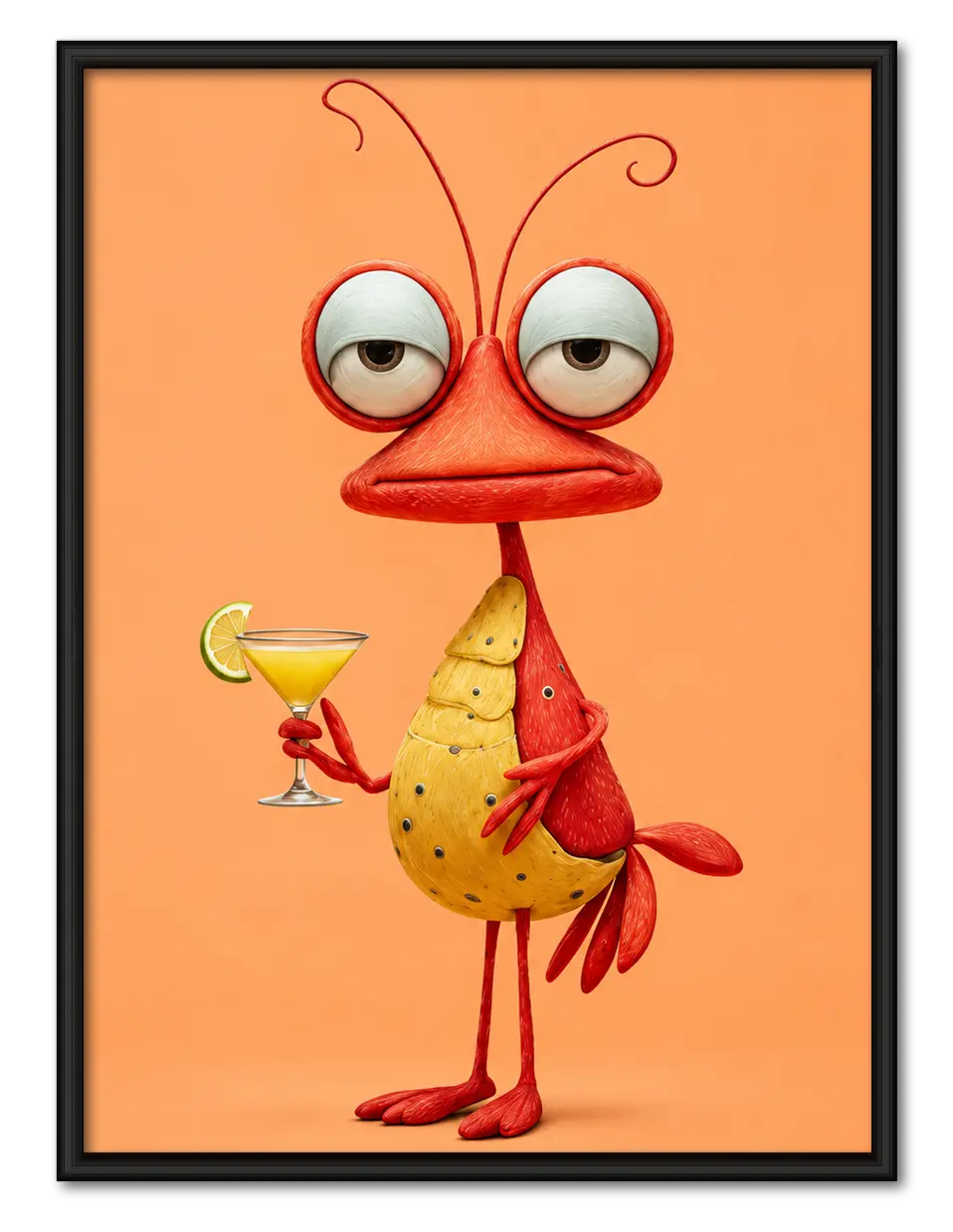 Funny Red Bird Cocktail Character Wall Art 1
