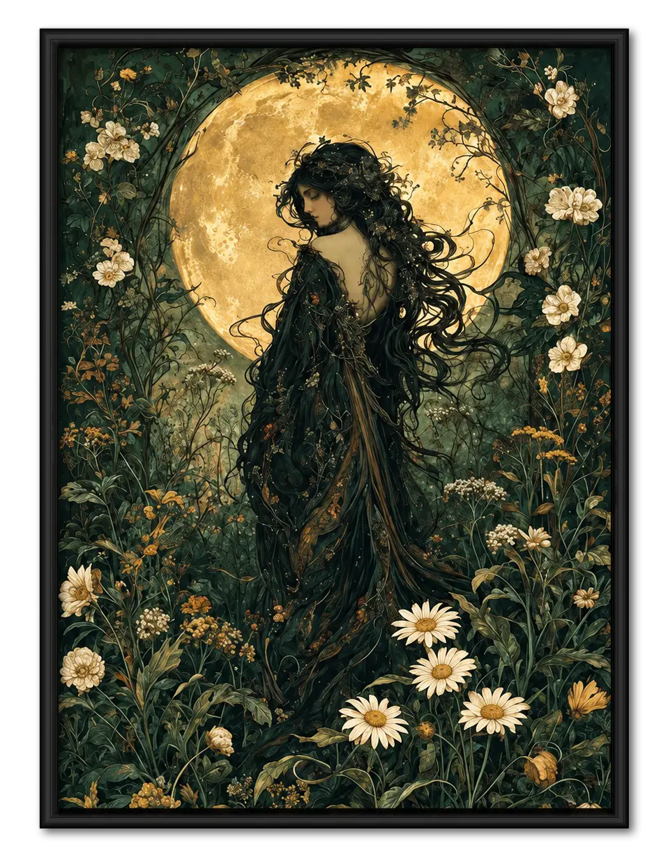 Moonlit Woman Botanical Fantasy Wall Art 1