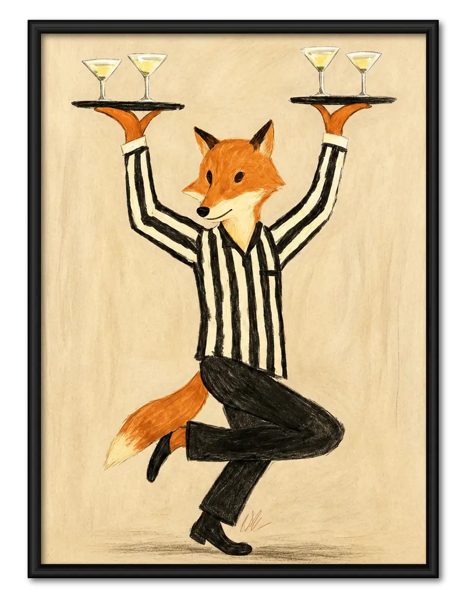 Fox Butler Wine Service Illustration Wall Art 1