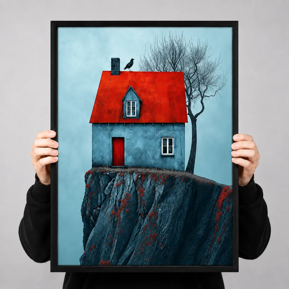 Red Roof Cliff House Landscape Wall Art 3