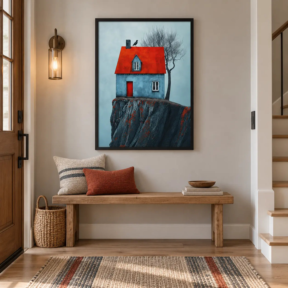 Red Roof Cliff House Landscape Wall Art 5