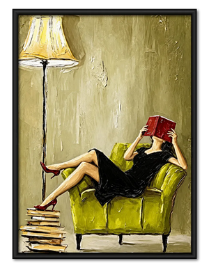 Woman Reading Red Book Lounge Painting Wall Art