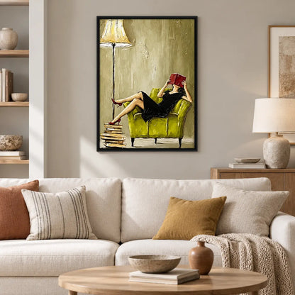 Woman Reading Red Book Lounge Painting Wall Art 2
