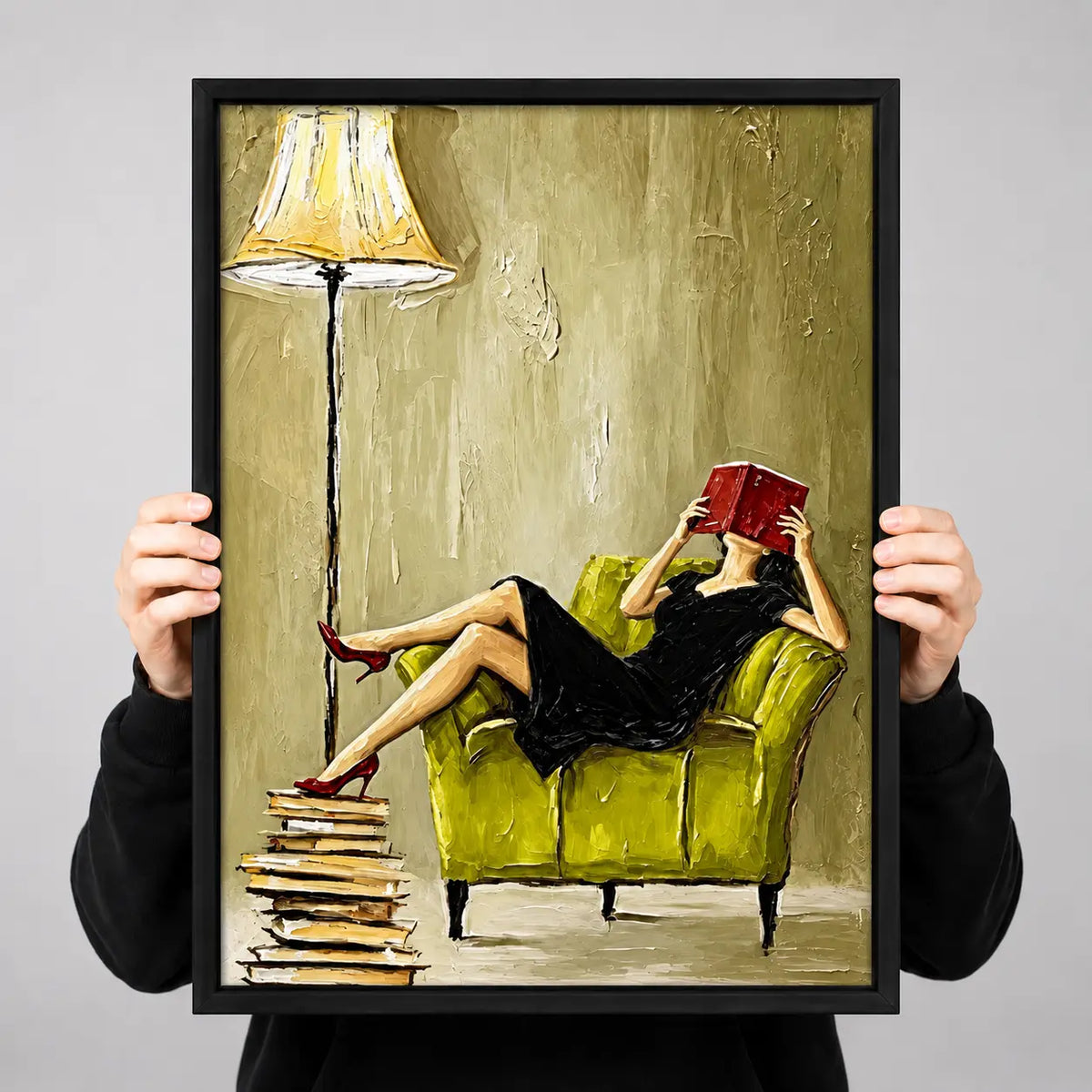 Woman Reading Red Book Lounge Painting Wall Art 3