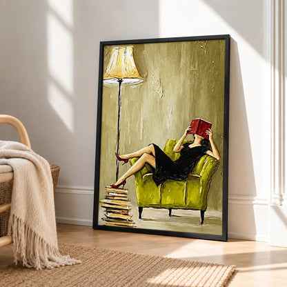 Woman Reading Red Book Lounge Painting Wall Art 4