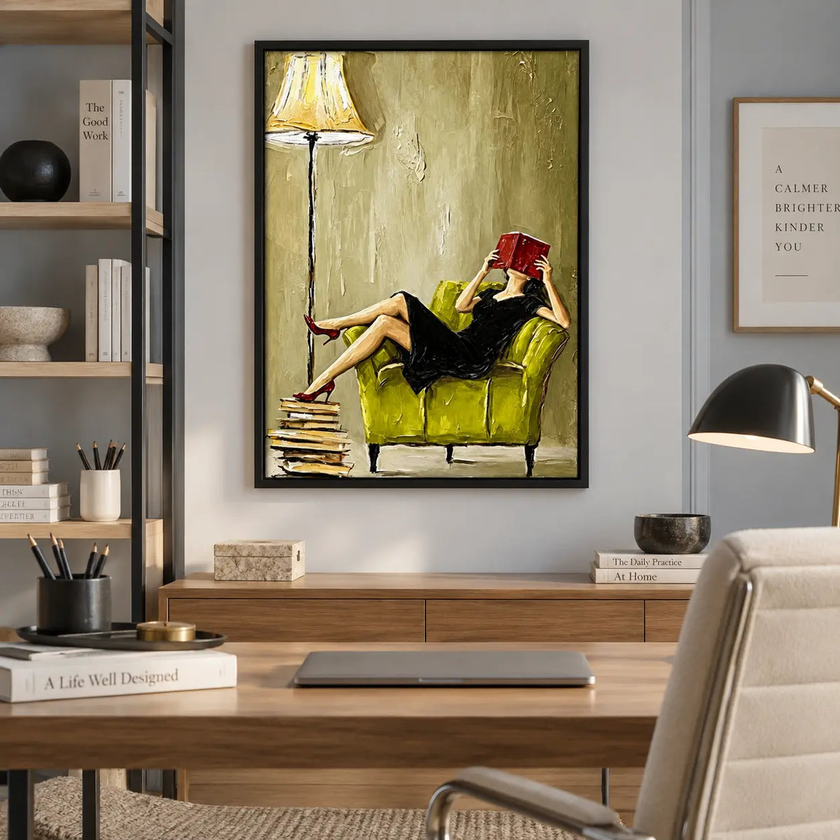 Woman Reading Red Book Lounge Painting Wall Art 5