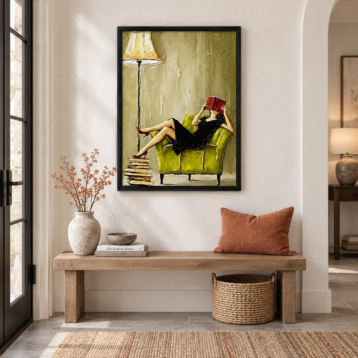 Woman Reading Red Book Lounge Painting Wall Art 6