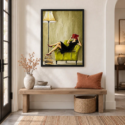 Woman Reading Red Book Lounge Painting Wall Art 6