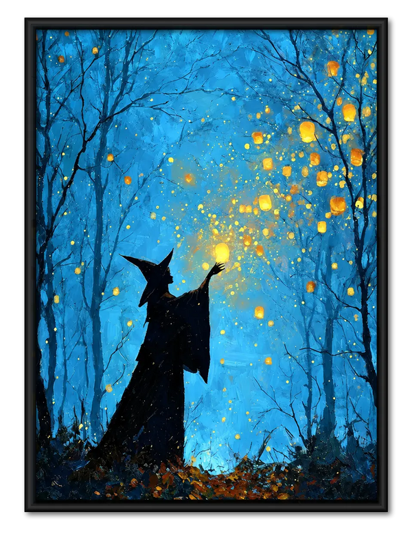 Witch Catching Floating Lanterns Fantasy Wall Art