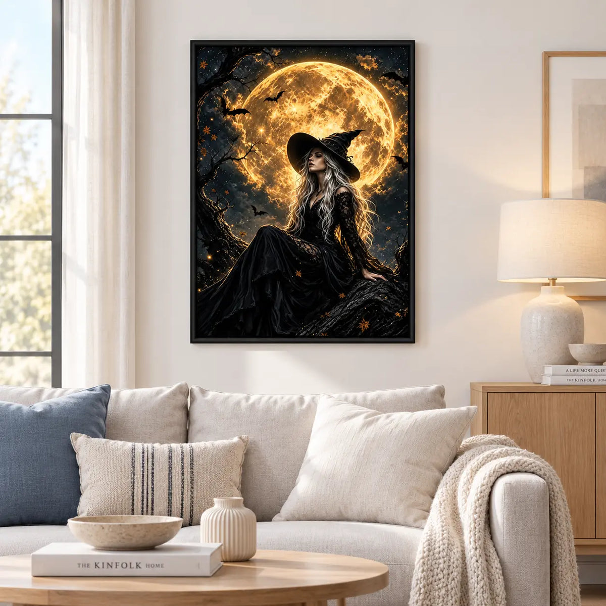 Witch Under Golden Moon Halloween Wall Art 2
