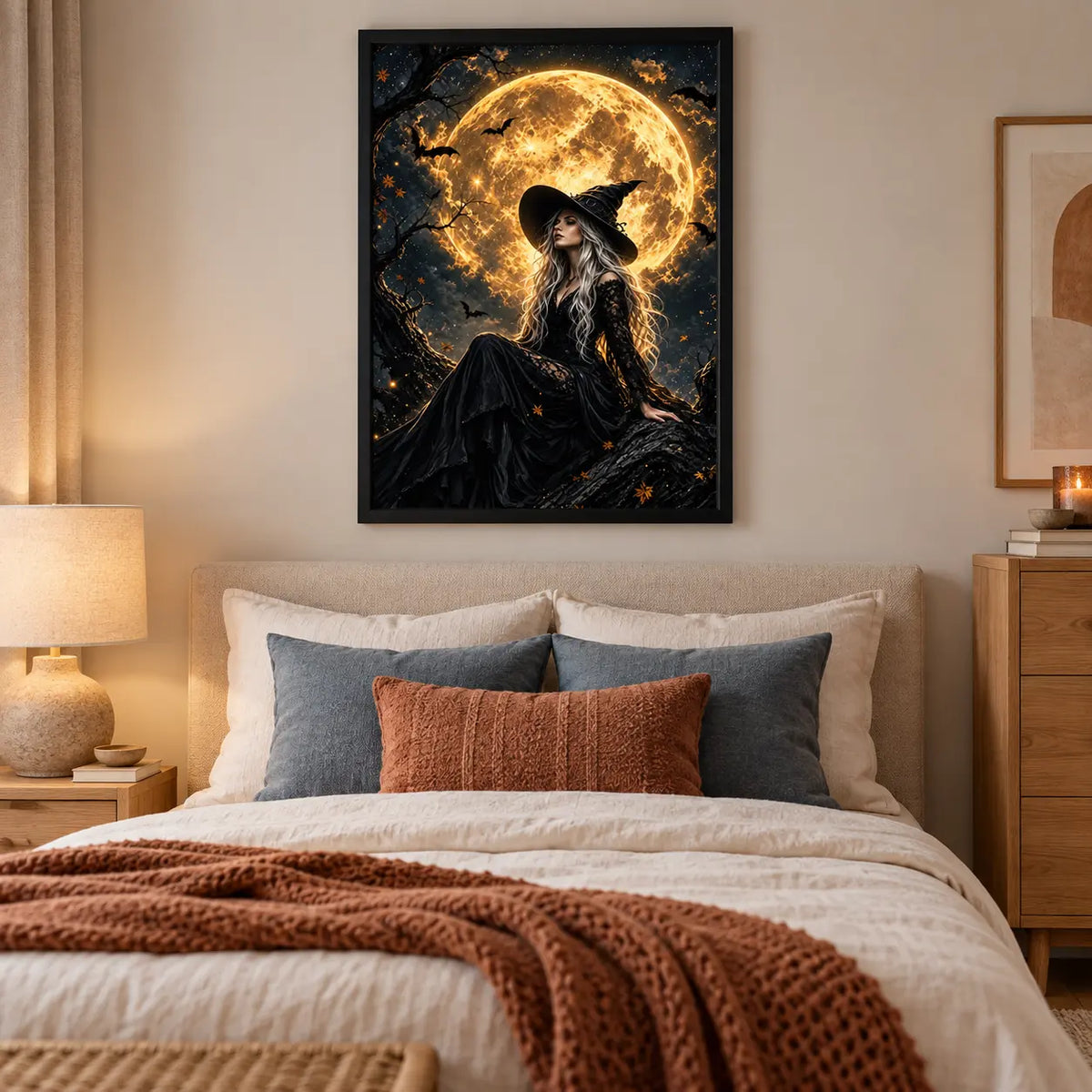 Witch Under Golden Moon Halloween Wall Art 6