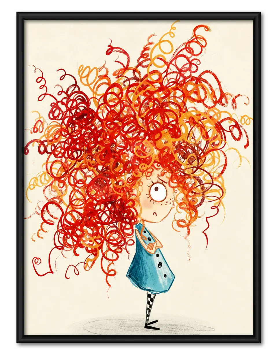 Colorful Curly Hair Girl Abstract Illustration Wall Art 1