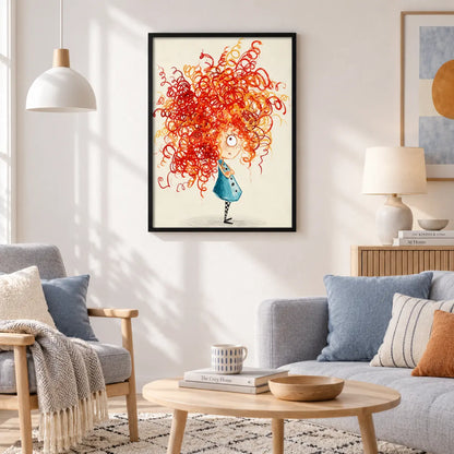 Colorful Curly Hair Girl Abstract Illustration Wall Art 2