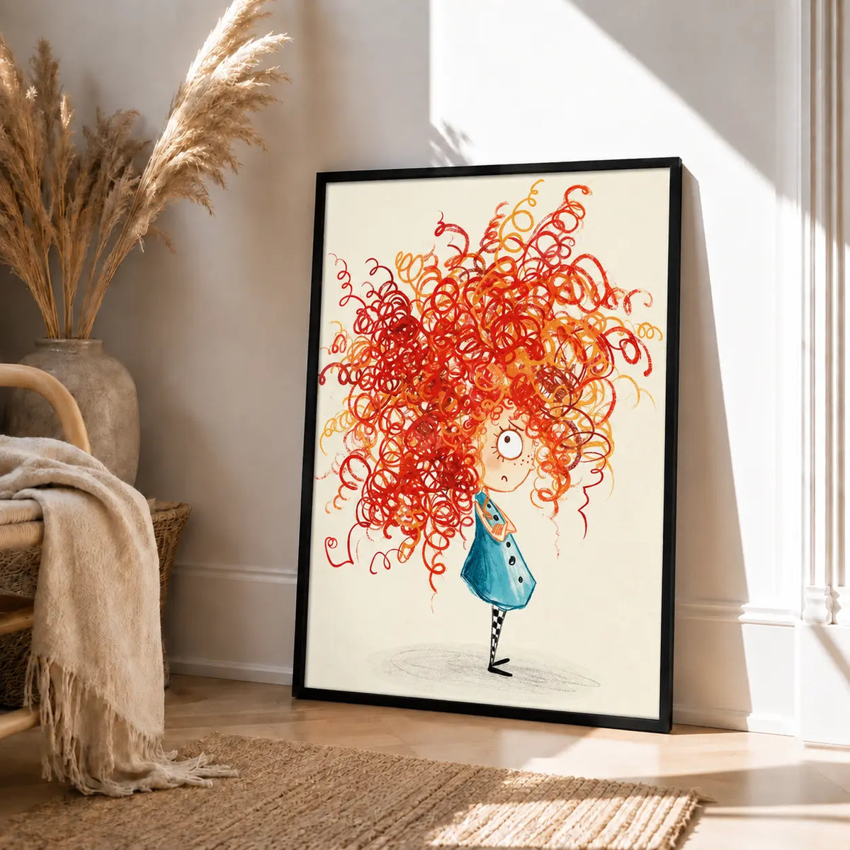 Colorful Curly Hair Girl Abstract Illustration Wall Art 4